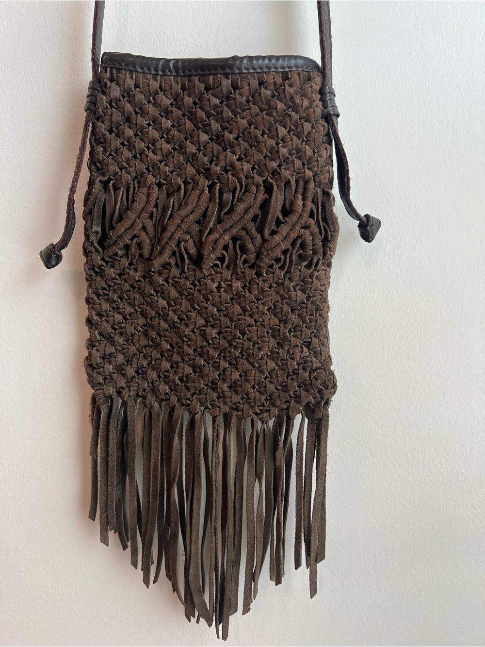 Lucky Brand Brown Handwoven Fringe Shoulder Bag 100% leather.